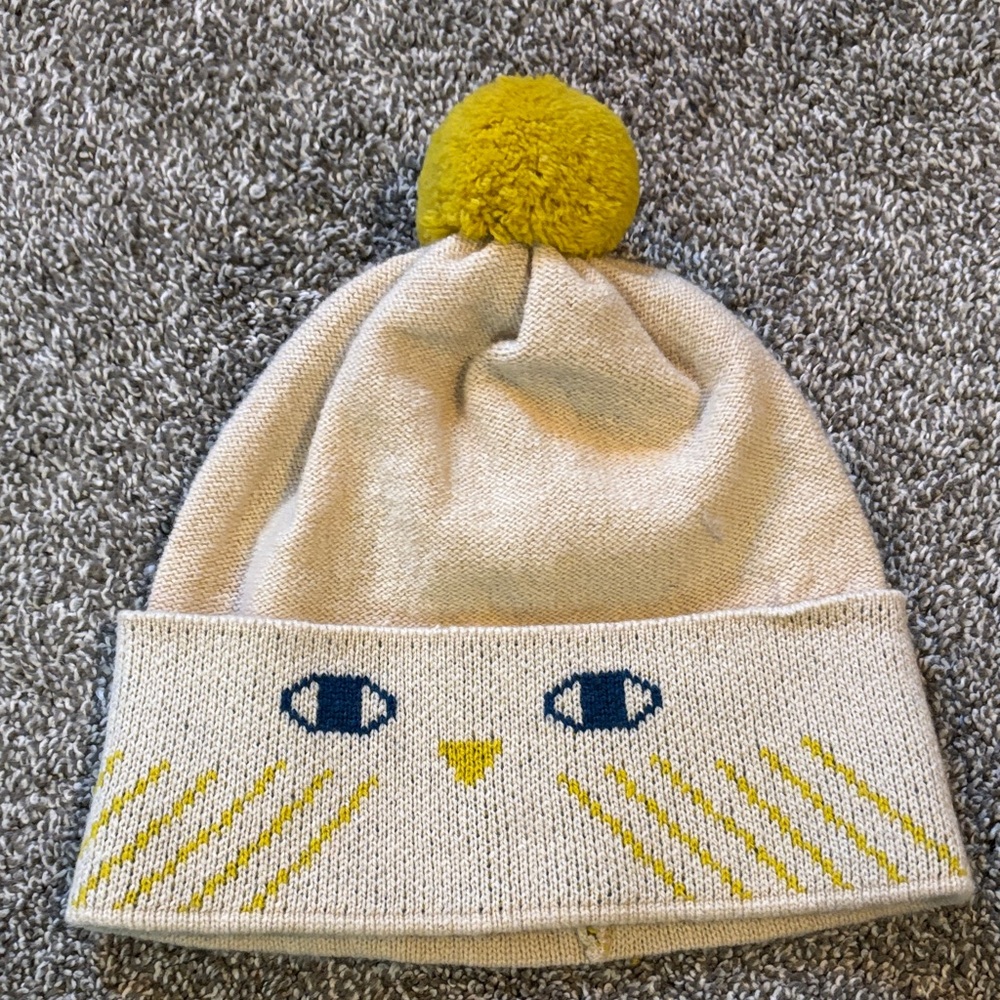 Donna Wilson Cream and Yellow Owl Pom-Pom Beanie
